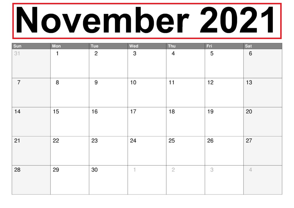 November 2021 Blank Calendar Sample Sheets