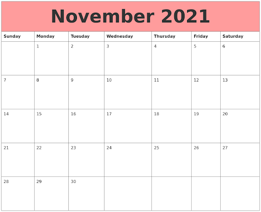 November 2021 Calendar Blank Landscape Layout
