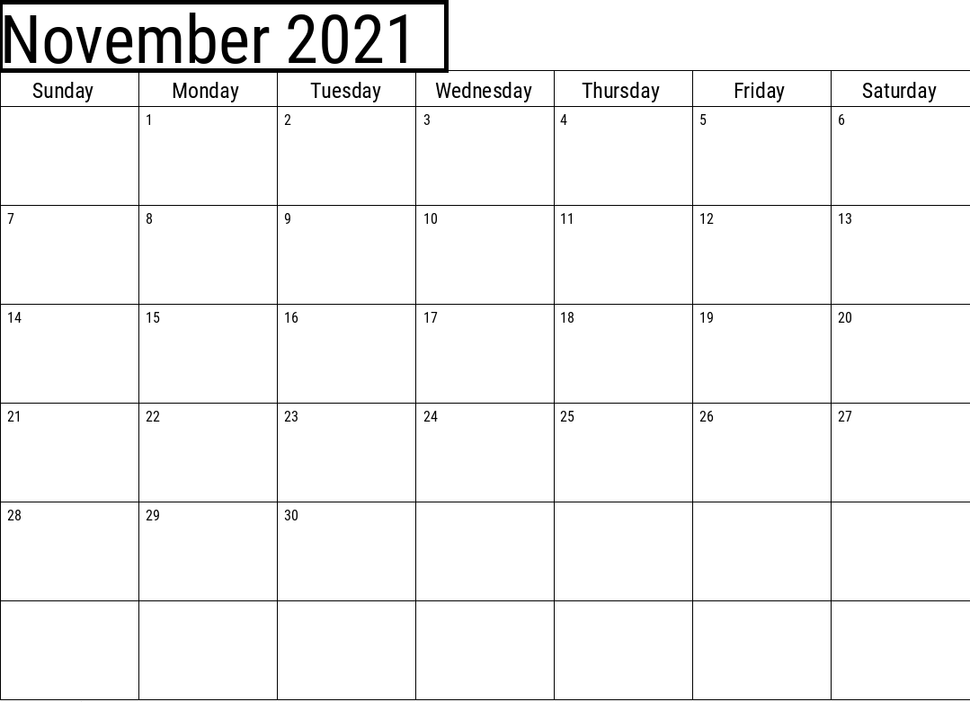 November 2021 Calendar Blank UK Vector to Edit