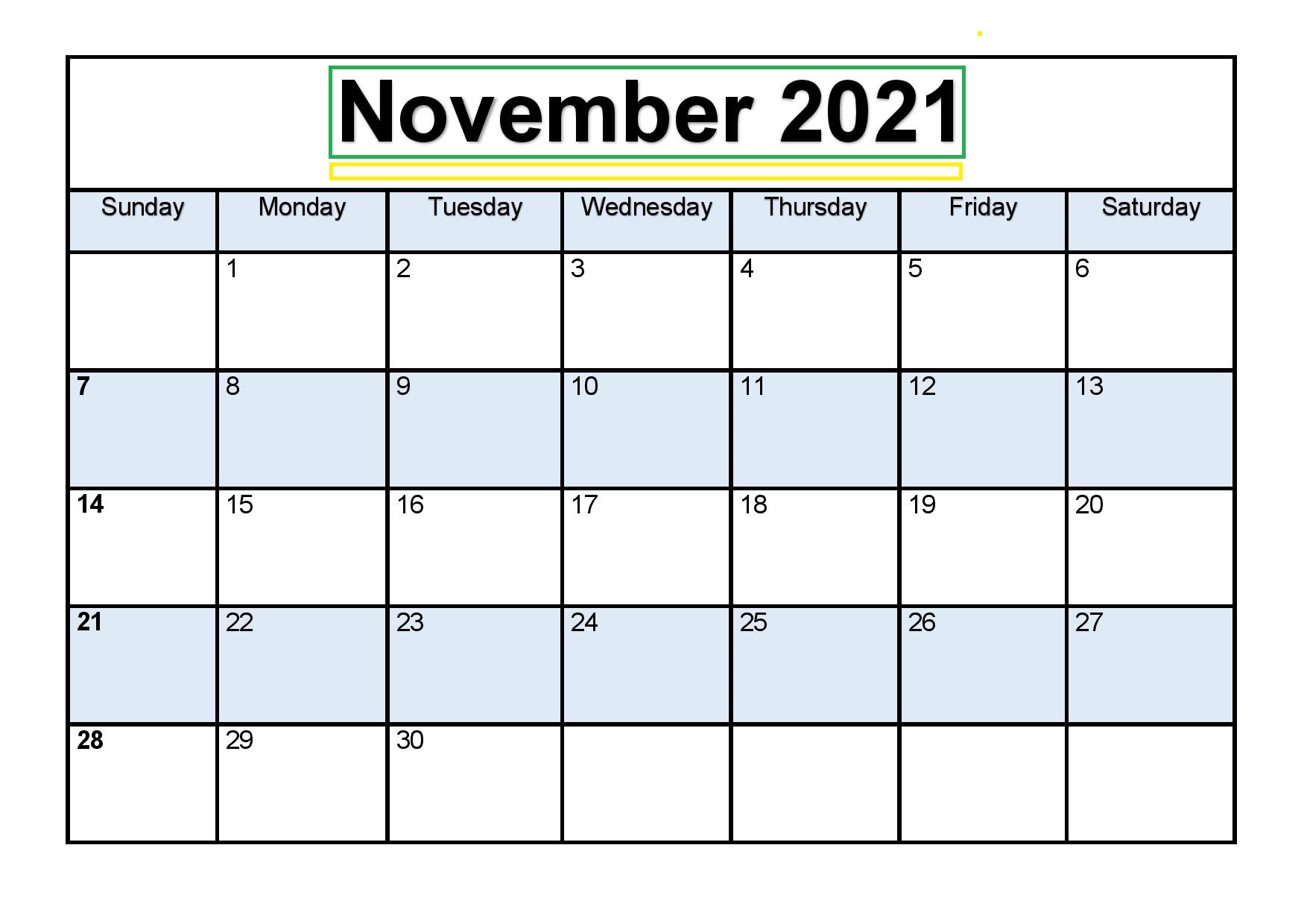 November 2021 Calendar Hindi