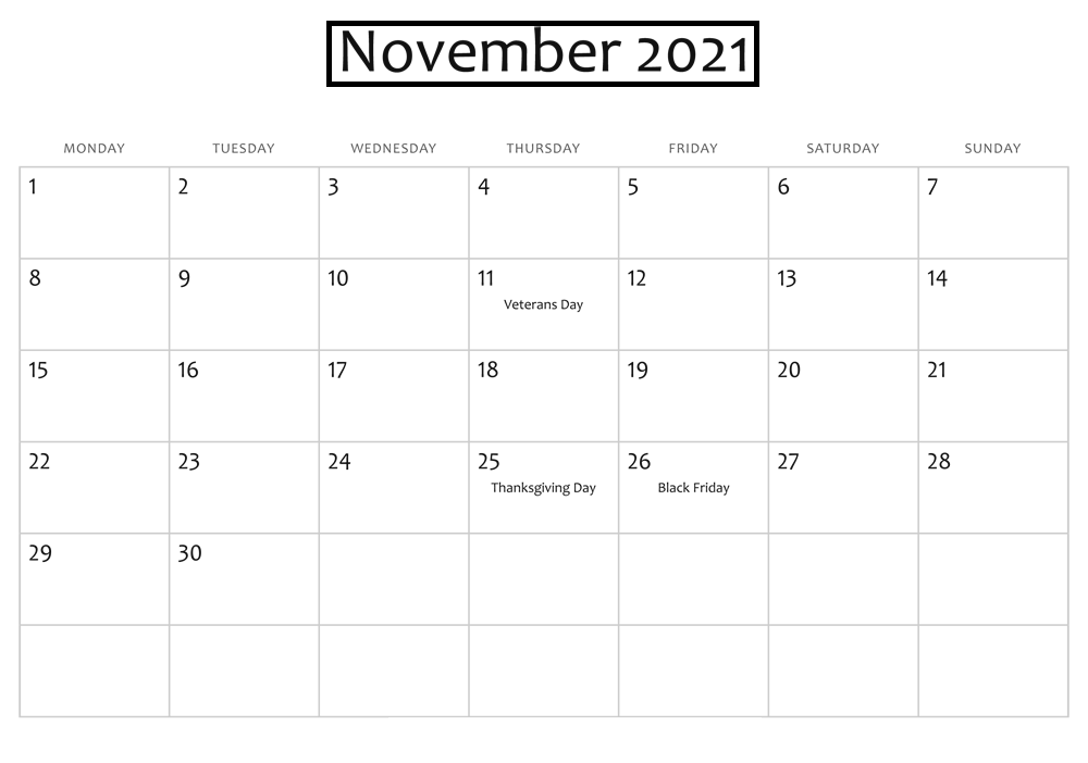 November 2021 Calendar Printable Google Generator