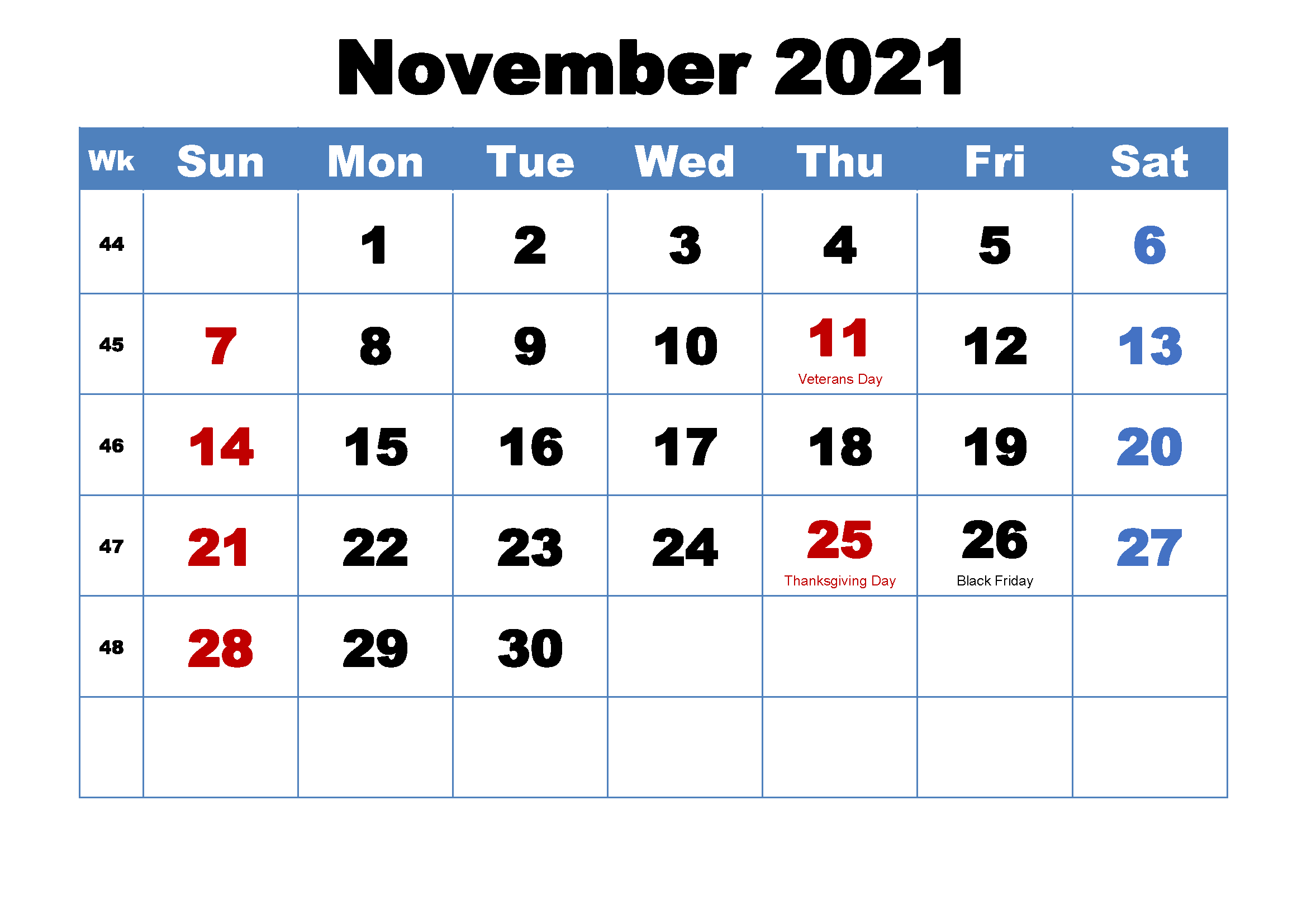November 2021 Calendar Template Kindergarten