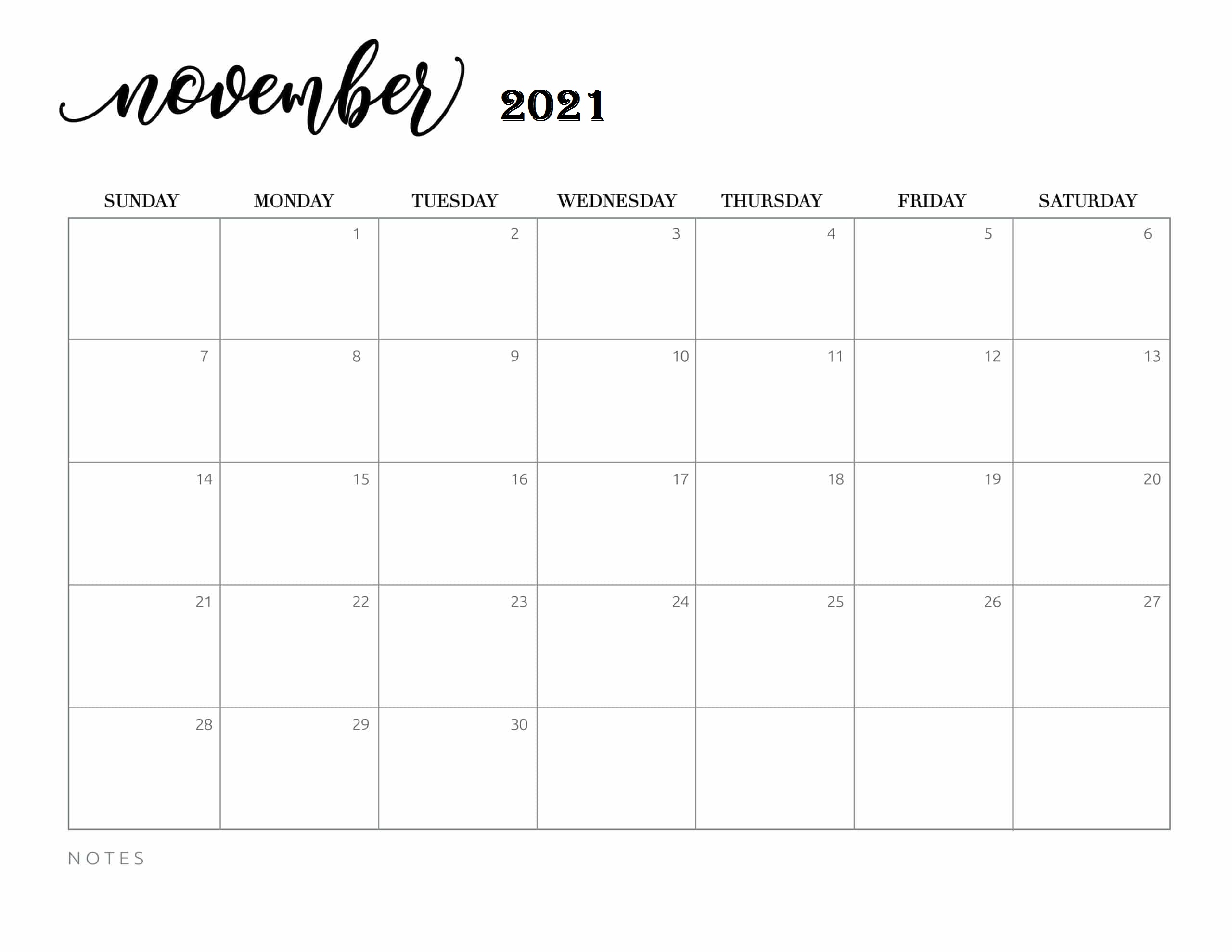 November 2021 Calendar With Festivals