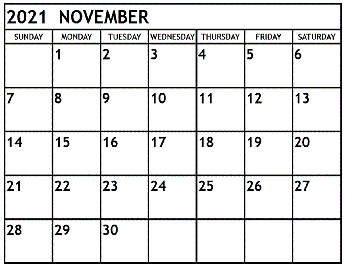 November Calendar 2021 With Holidays