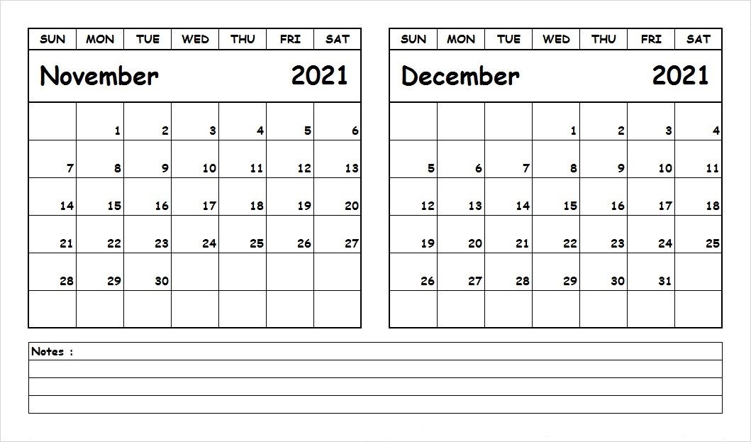 November Calendar 2021 With Notes