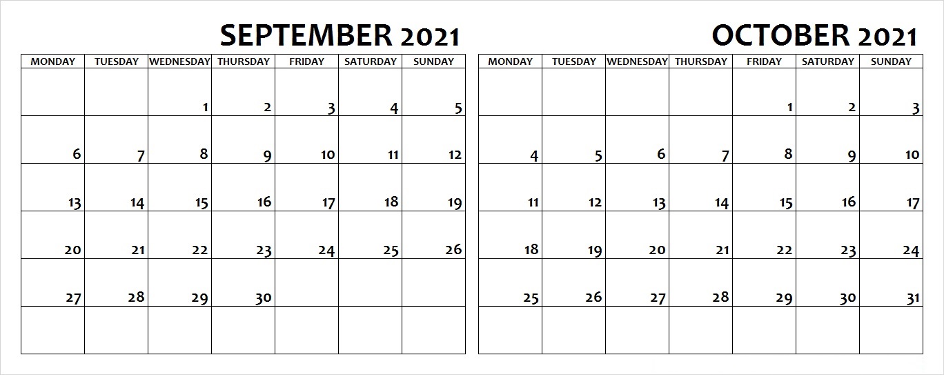 October 2021 Blank Calendar Colorful Chart