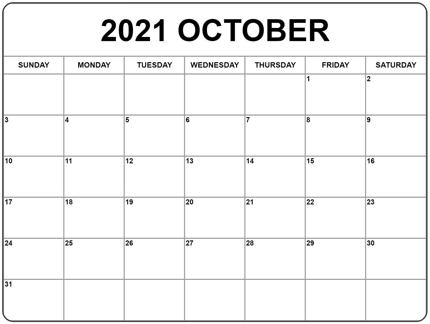 October 2021 Blank Calendar Printable Wiki