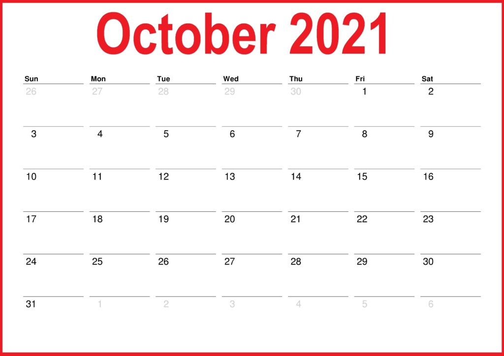 October 2021 Calendar Blank Hobby Lobby