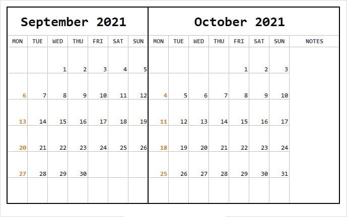 October 2021 Calendar Template