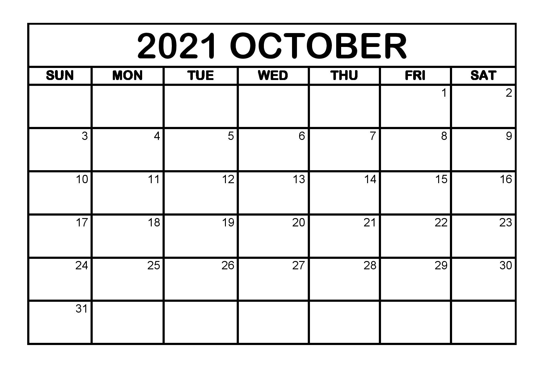 October 2021 Calendar With Holidays