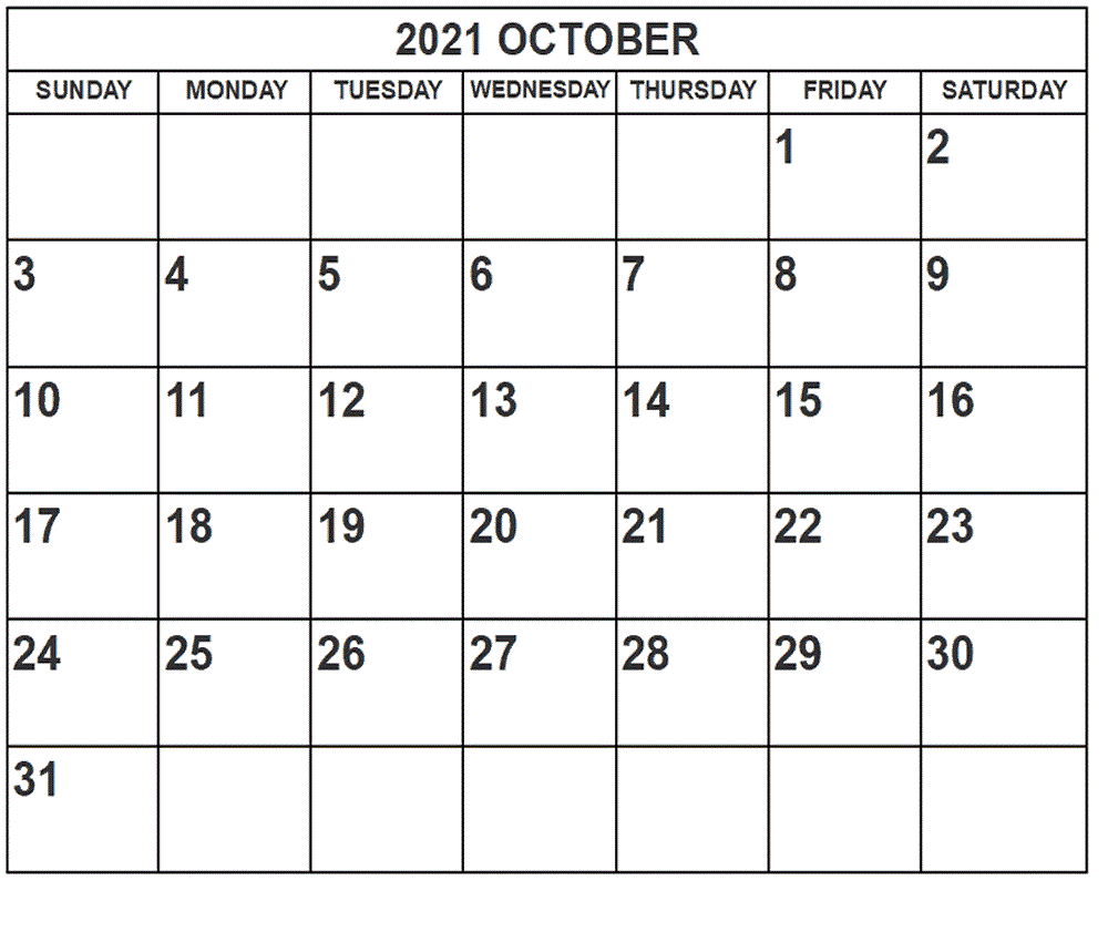 October 2021 Printable Calendar