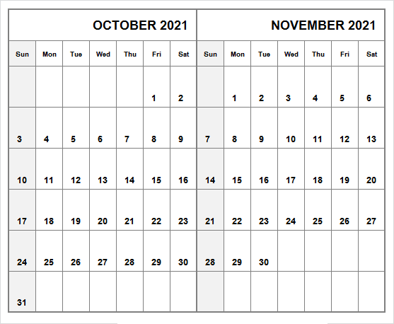 October Calendar 2021 With Holidays