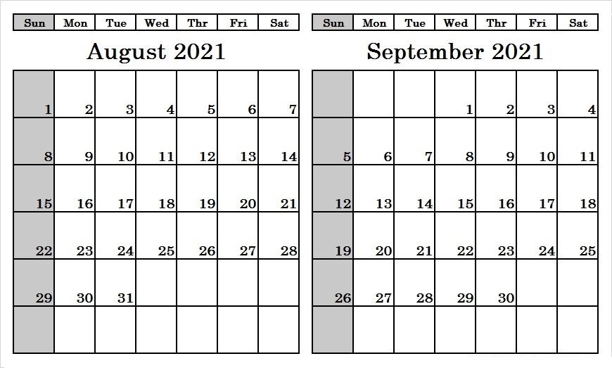 September 2021 Blank Calendar Colorful