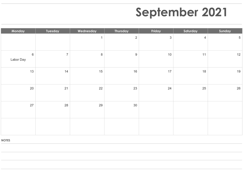 September 2021 Blank Calendar Cute