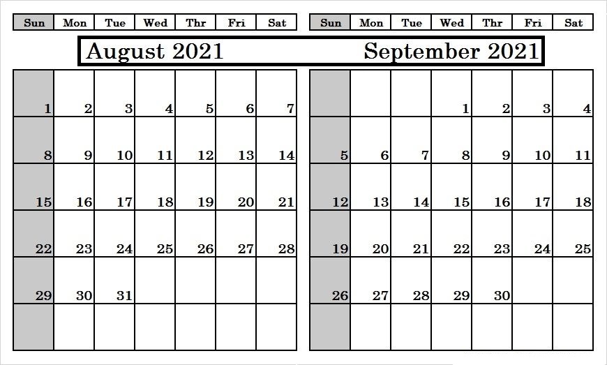 September 2021 Blank Calendar Excel Template