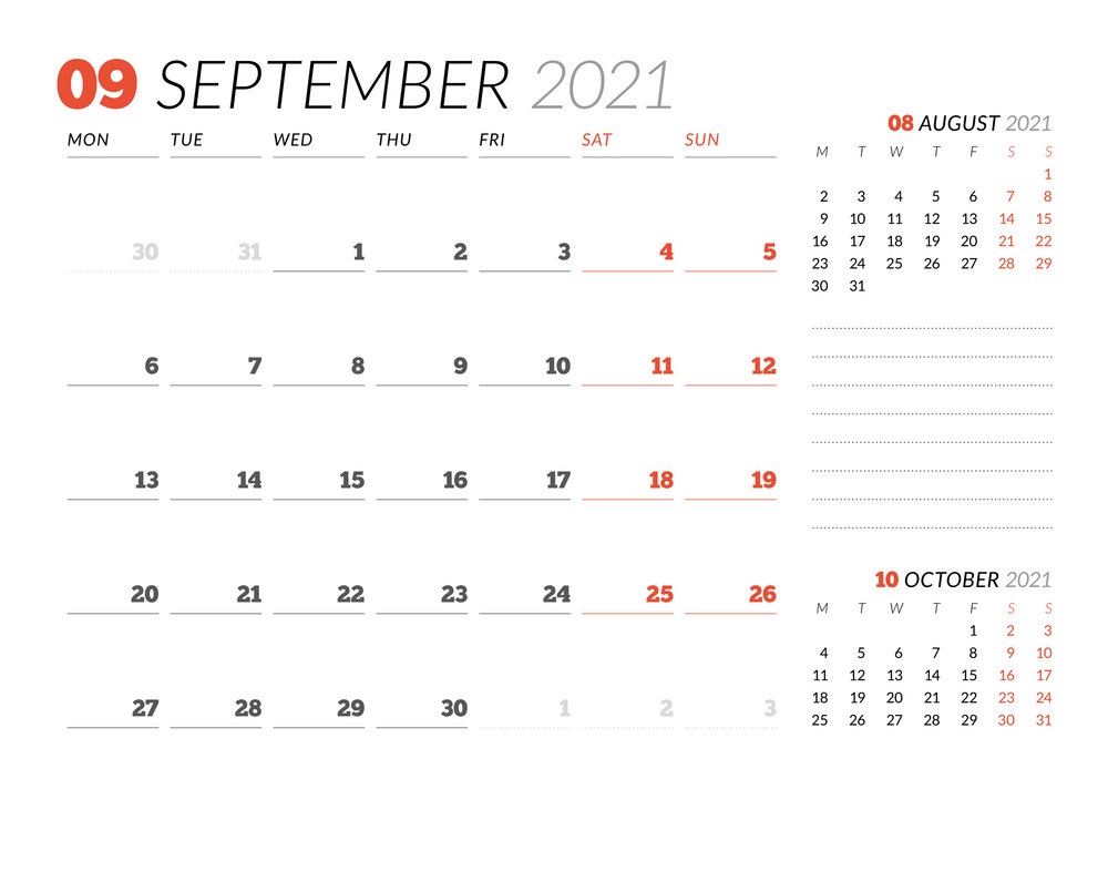 September 2021 Calendar Printable Editable