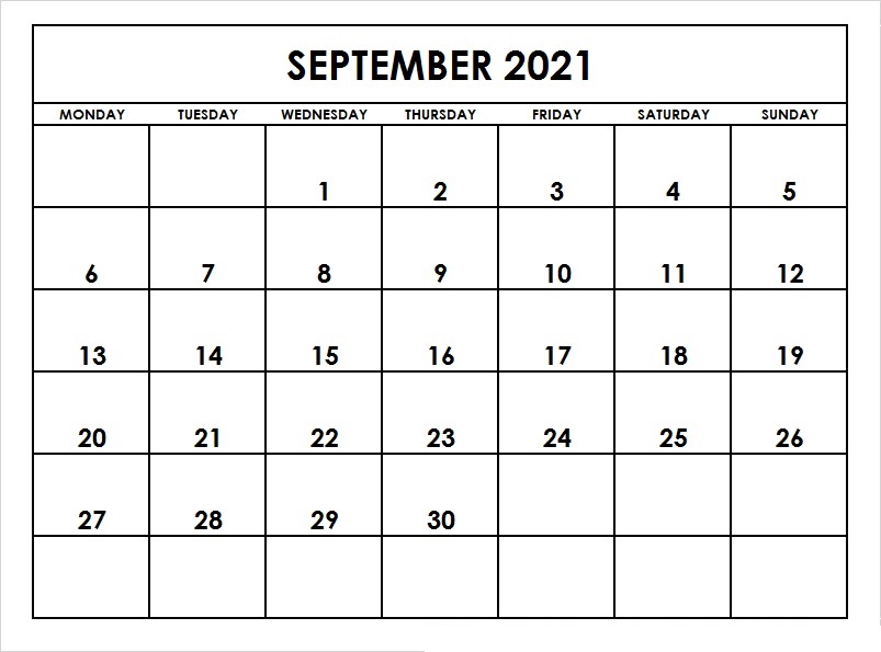 September 2021 Calendar Template Editable