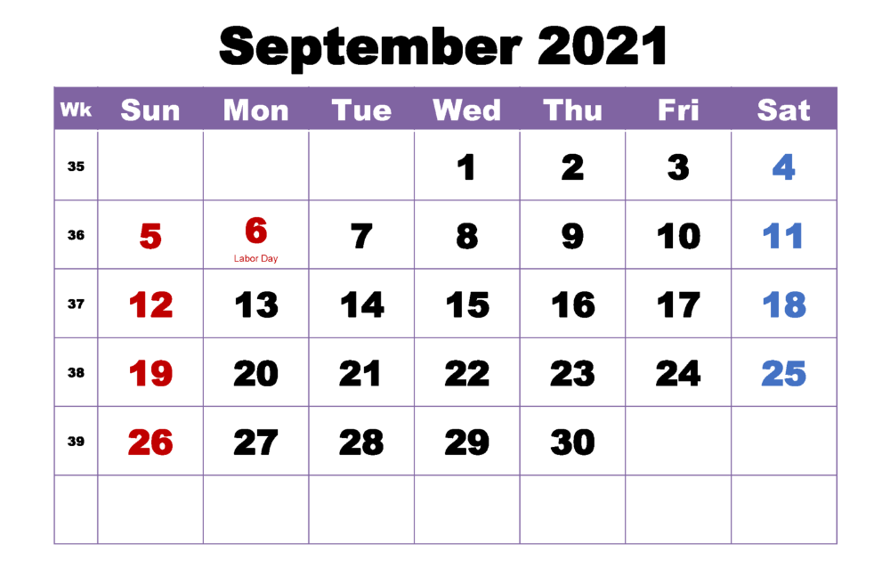 September 2021 Calendar With Holidays