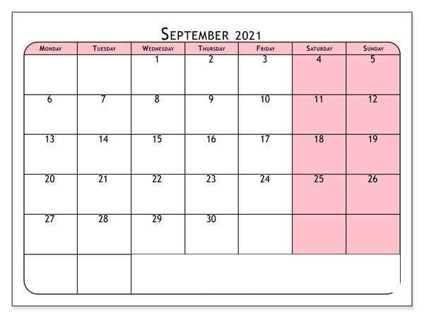 September 2021 Printable Calendar PDF