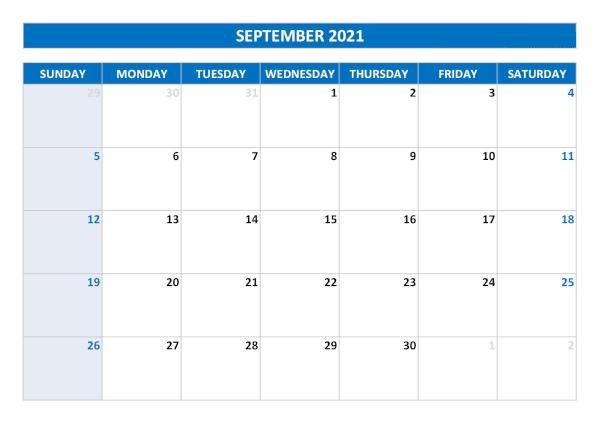 September 2021 Printable Calendar Template