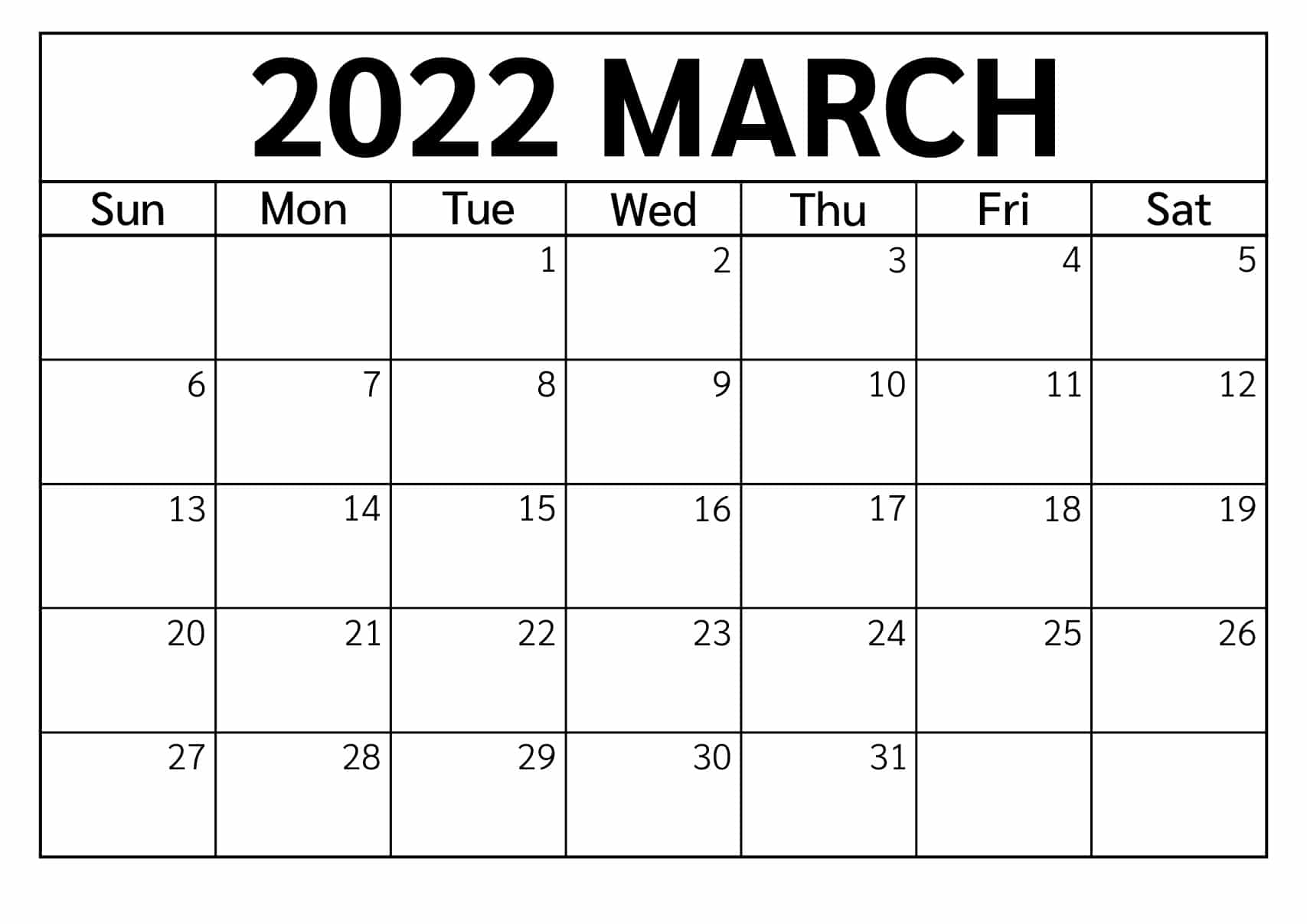 Printable March 2022 Calendar