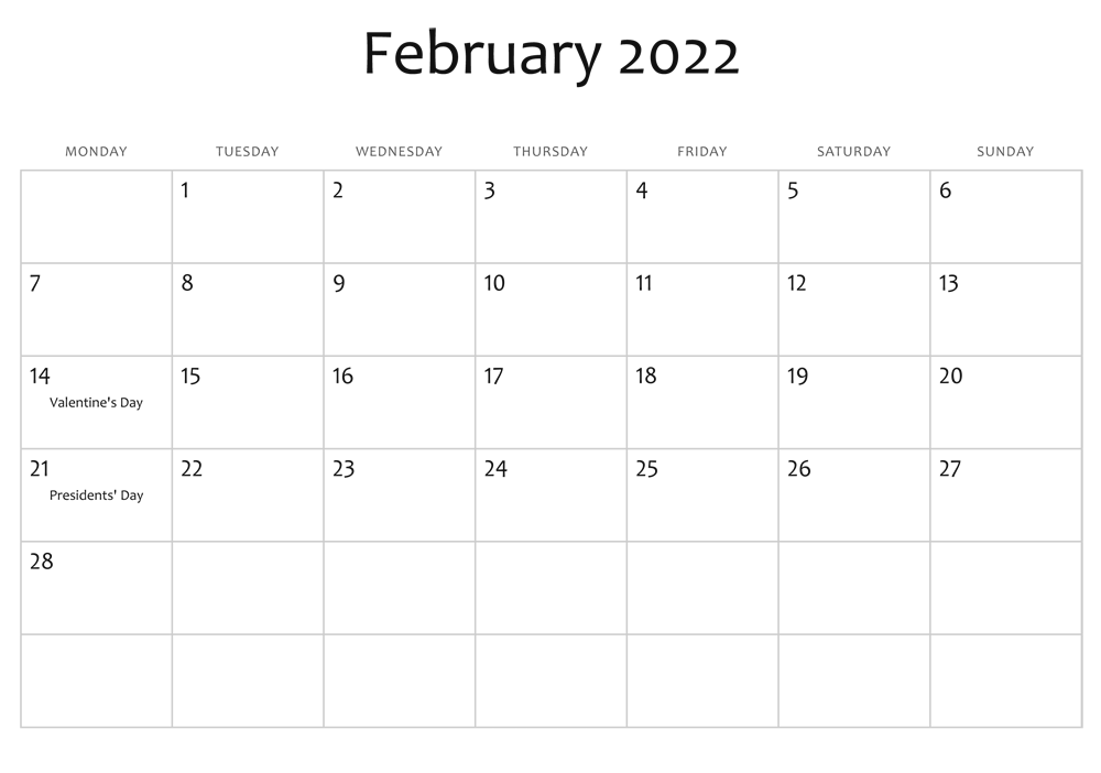 2022 Calendar Printable Monthly