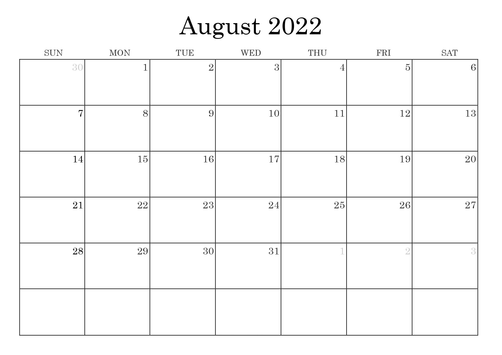 2022 Calendar Printable One Page