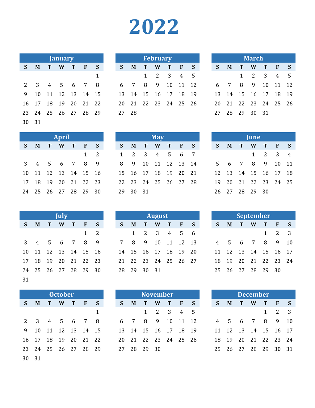 2022 Calendar Printable Wiki
