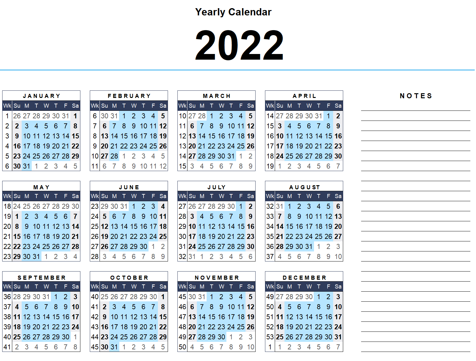 2022 Calendar Template