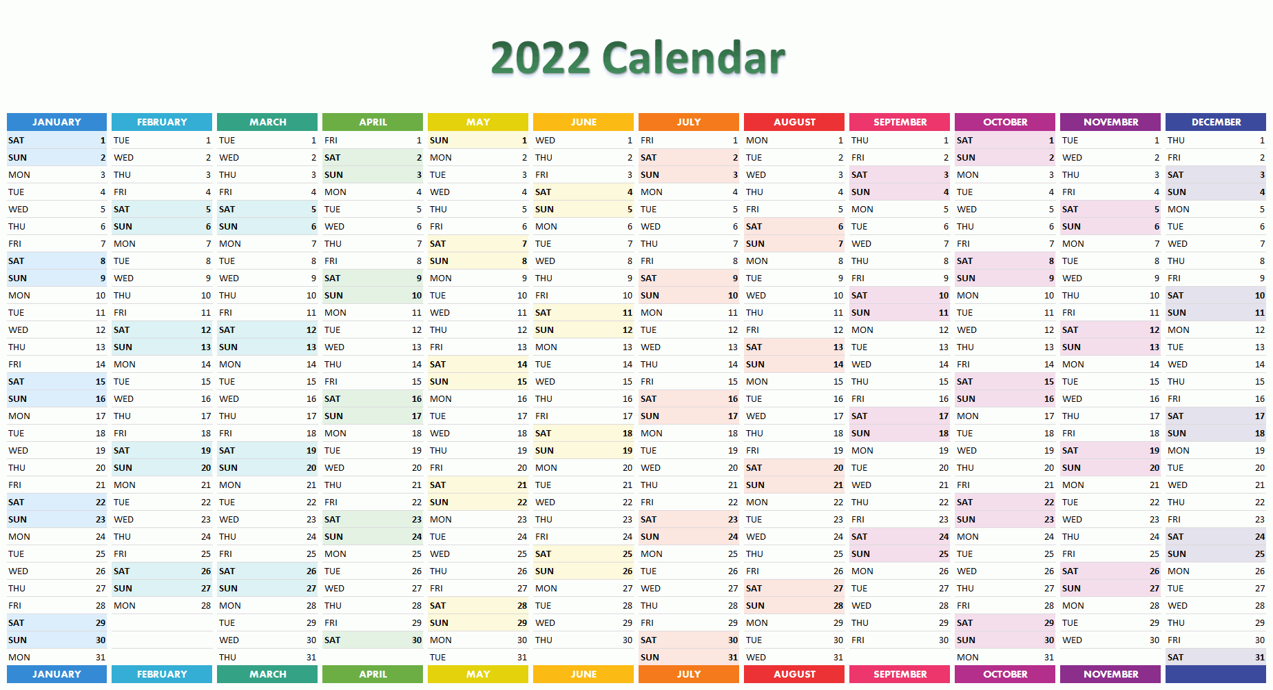 2022 Calendar with Week Number Printable