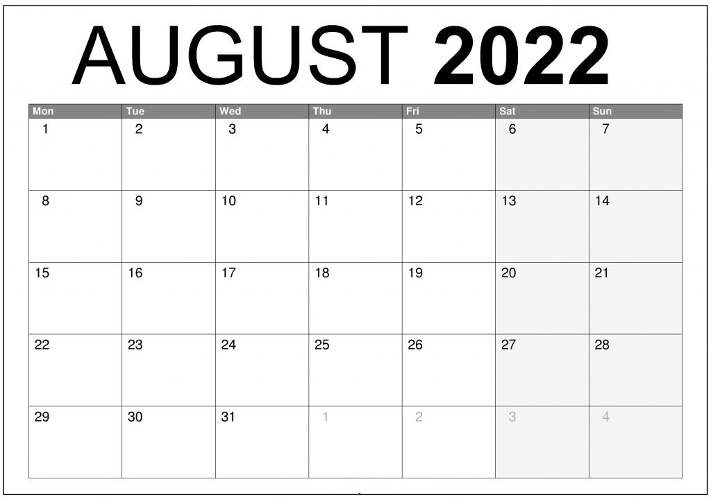 2022 Monthly Calendar Printable Word