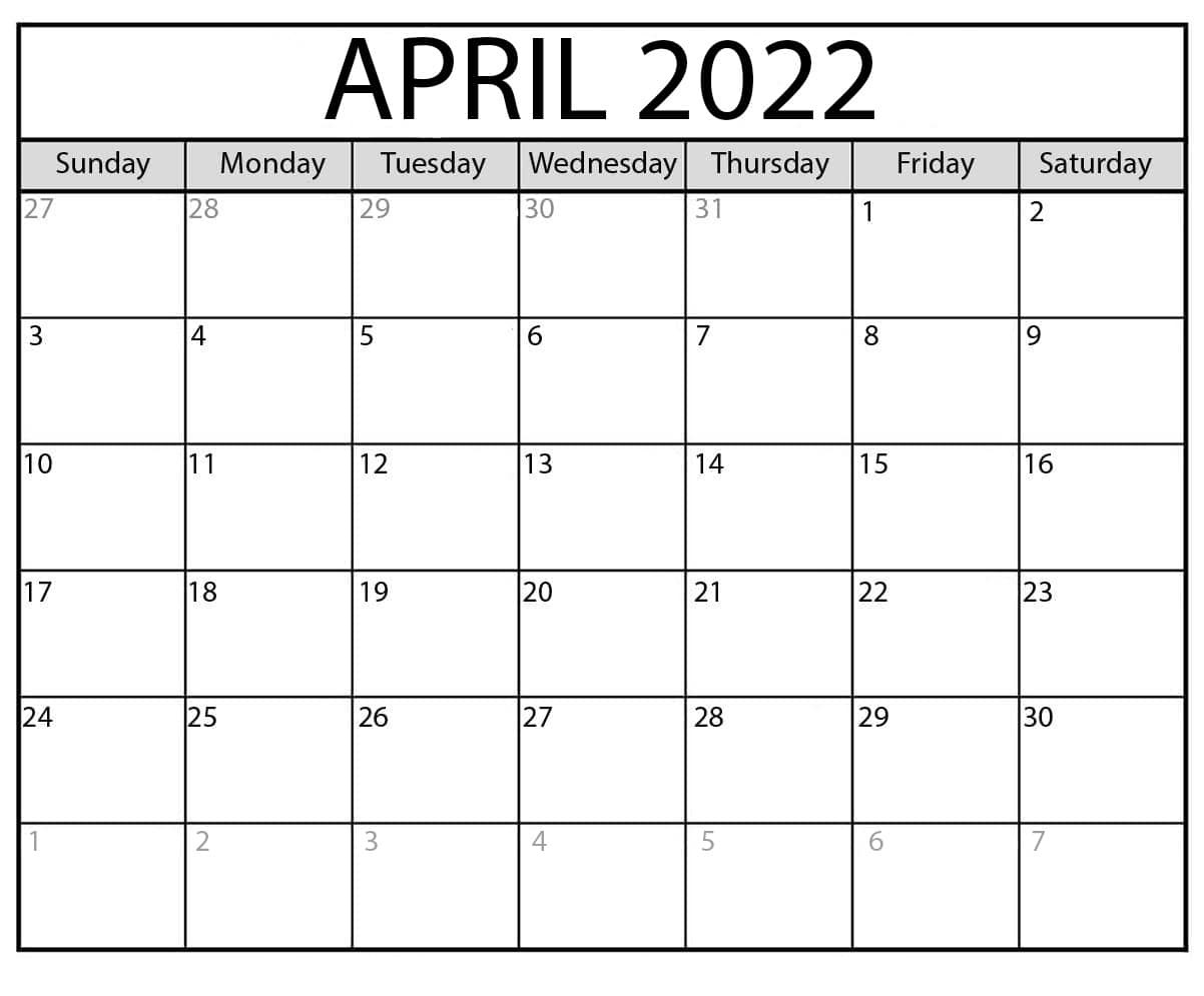 2022 Monthly Calendar Printable