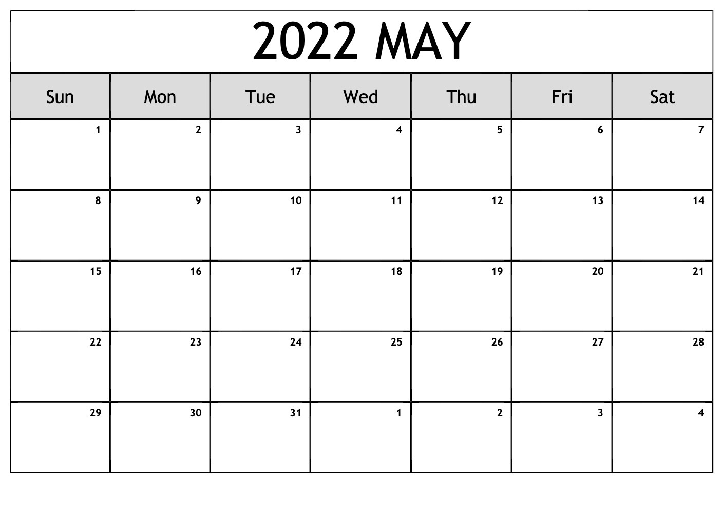 2022 Monthly Calendar Template Word