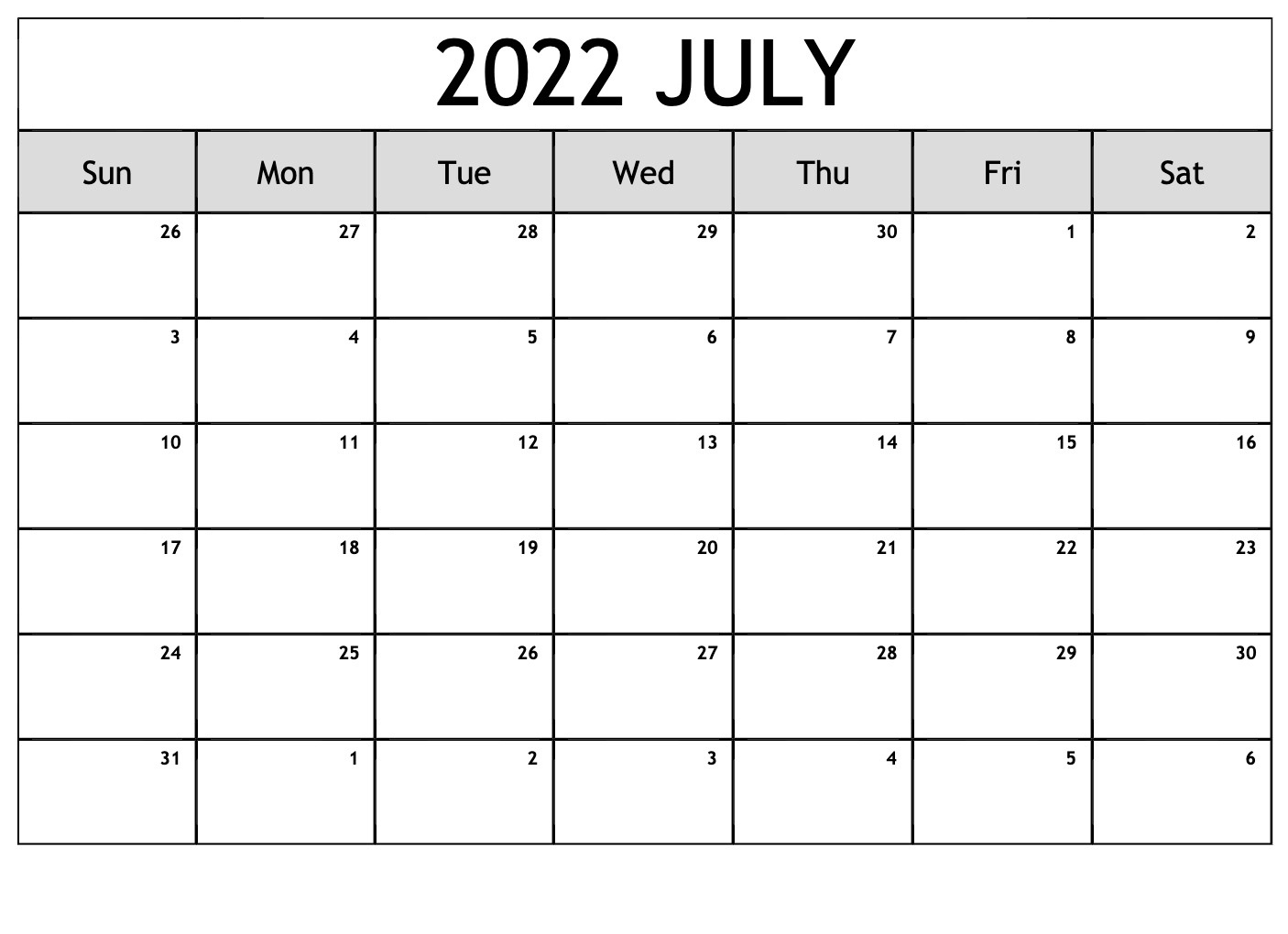 2022 Printable Calendar One Page per month