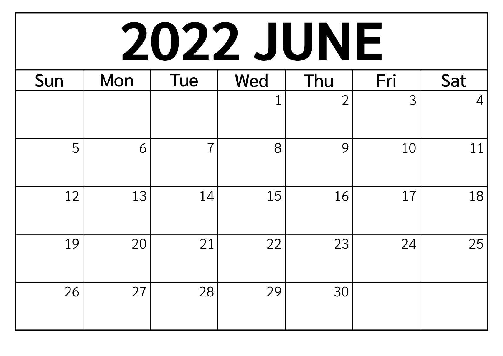 Printable June 2022 Calendar