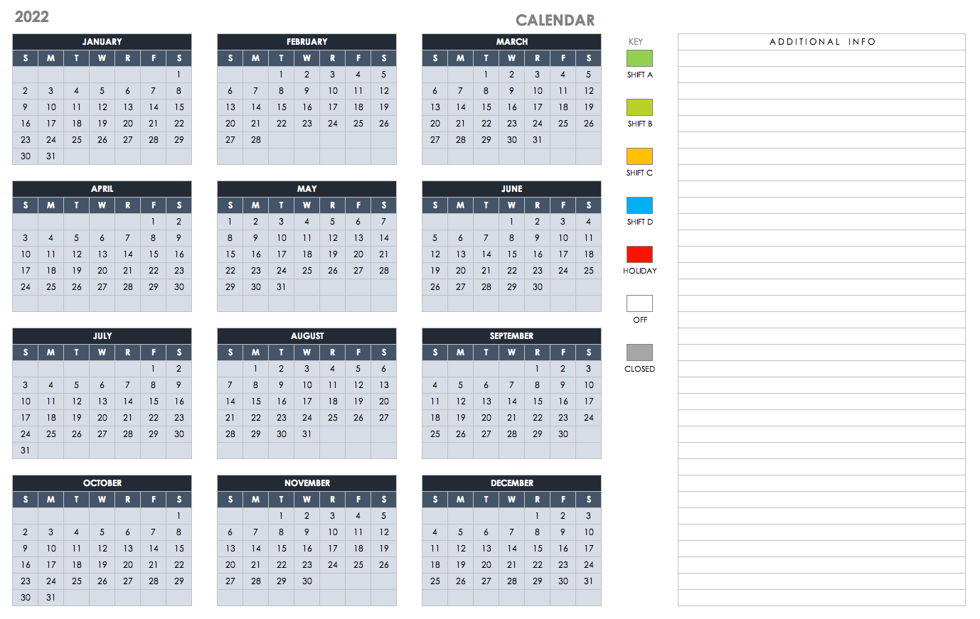 2022 Printable Calendar One Page with Notes