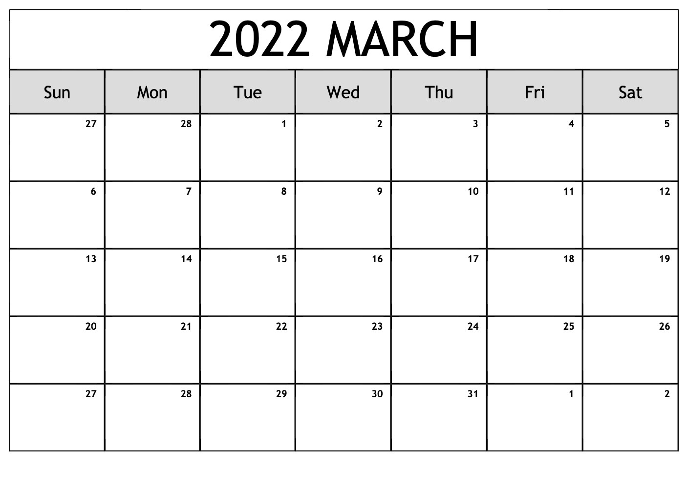 2022 Printable Monthly Calendar One Page