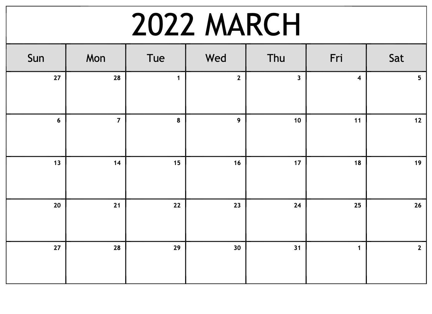2022 Printable Monthly Calendar One Page