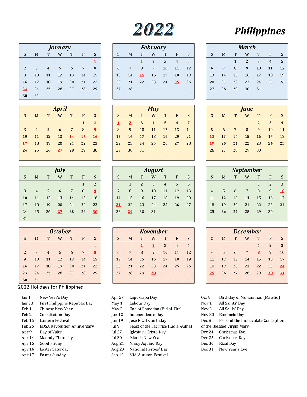 2022 calendar excel