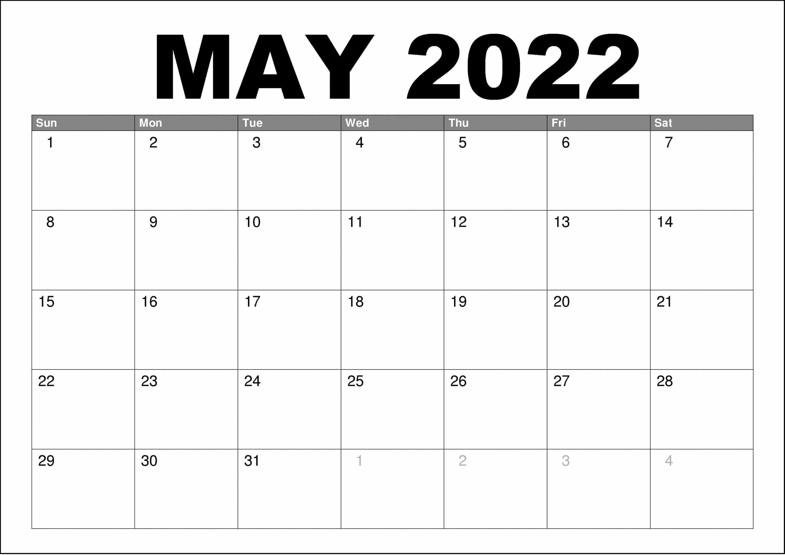 2022 monthly calendar excel