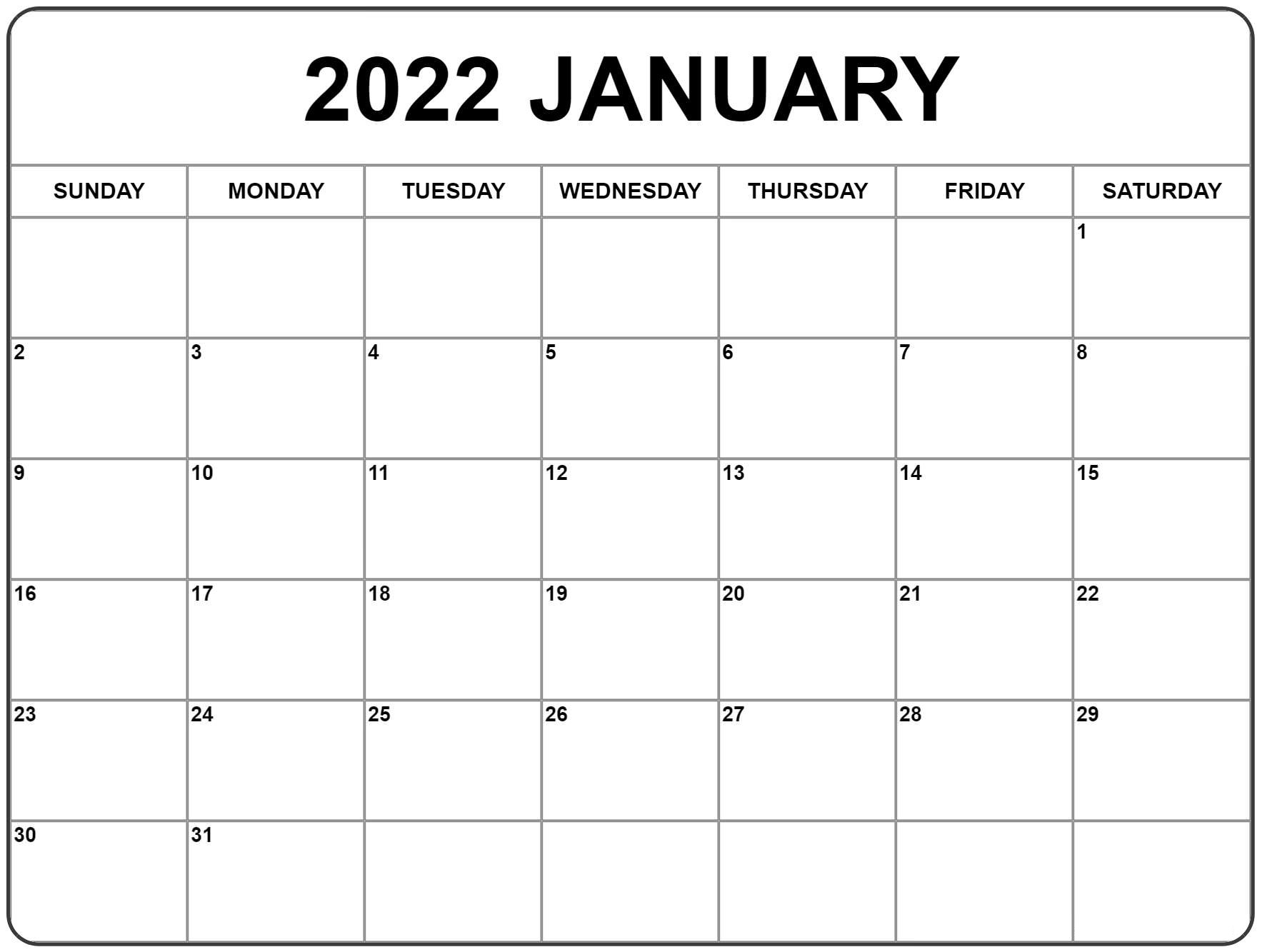 Free 2022 Printable Calendar One Page