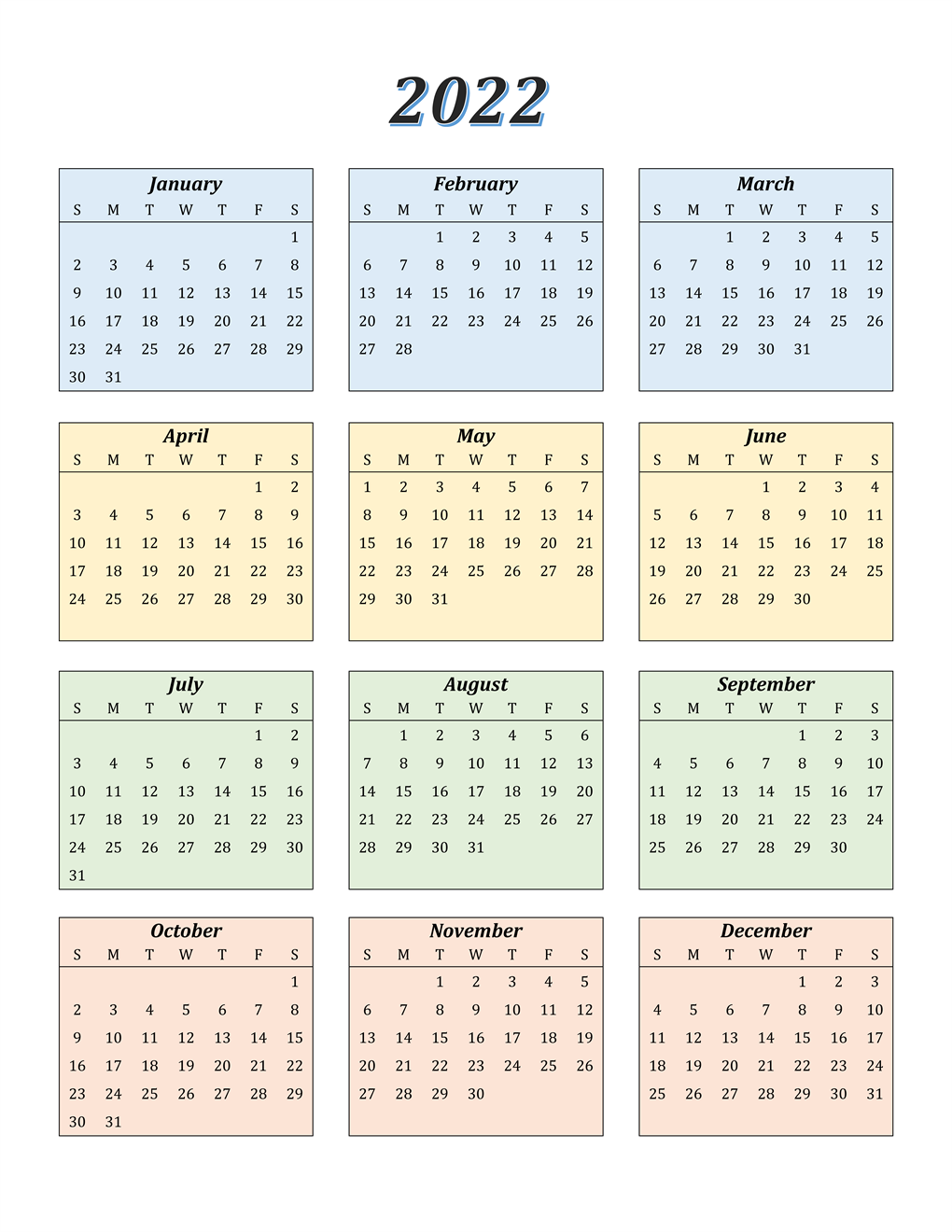 Google Sheet 2022 Calendar Template