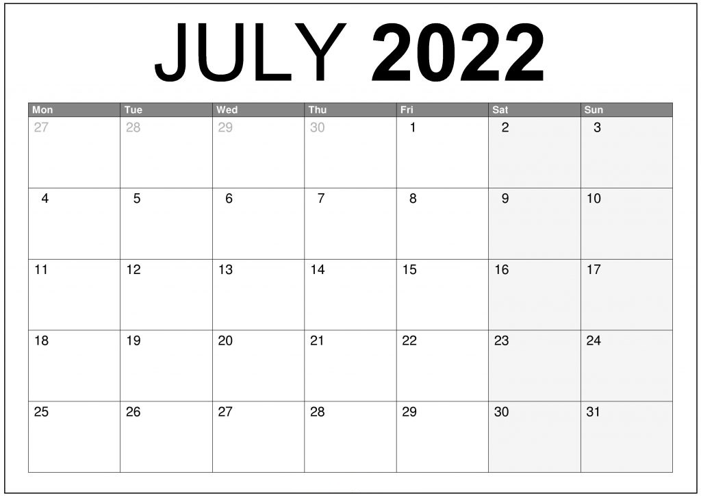 Printable 2022 Calendar Monday Start