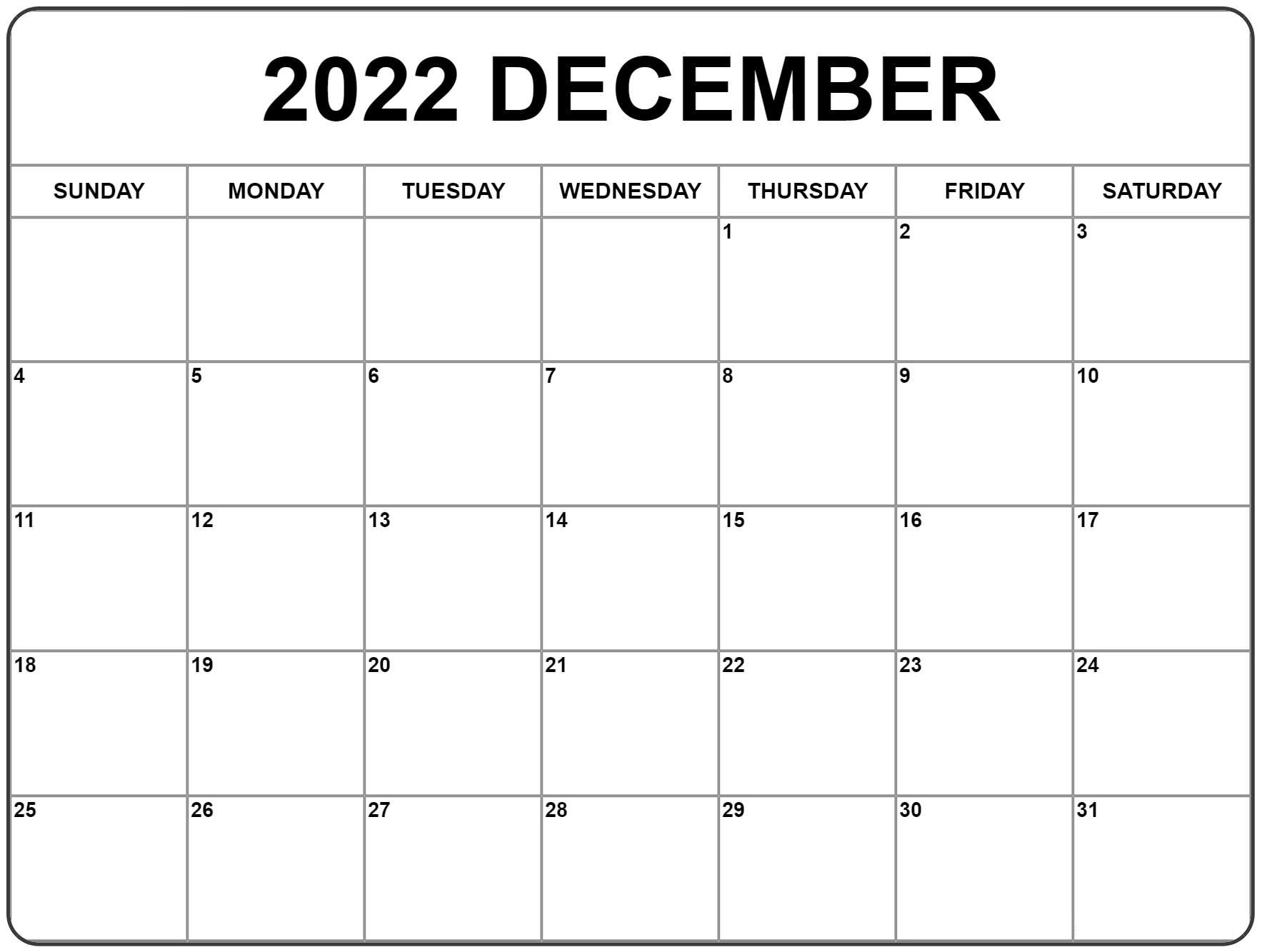 Printable 2022 Calendar One Page