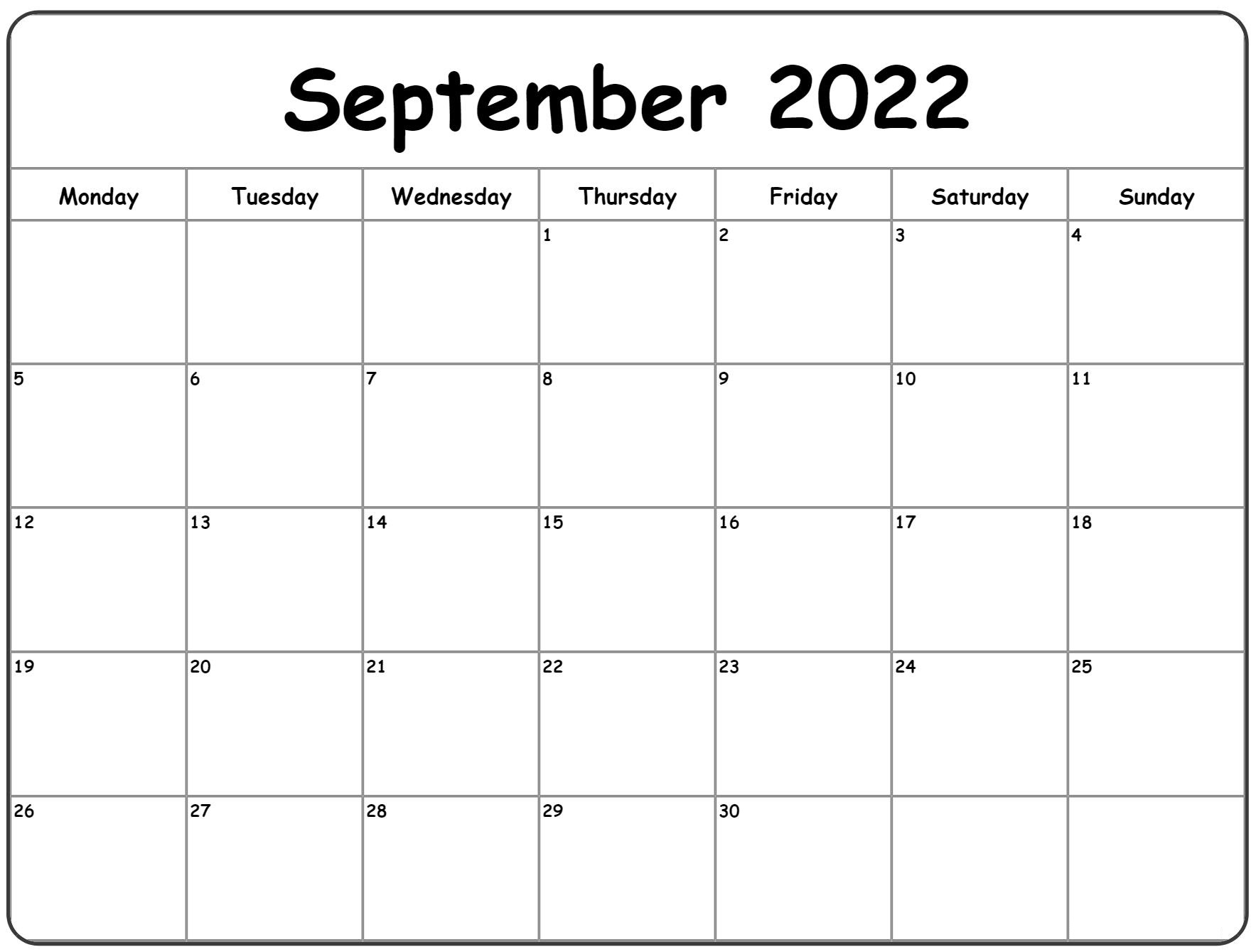 Printable 2022 Monthly Calendar