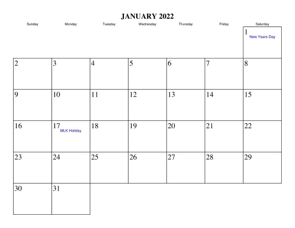 2022 January Calendar Malayalam
