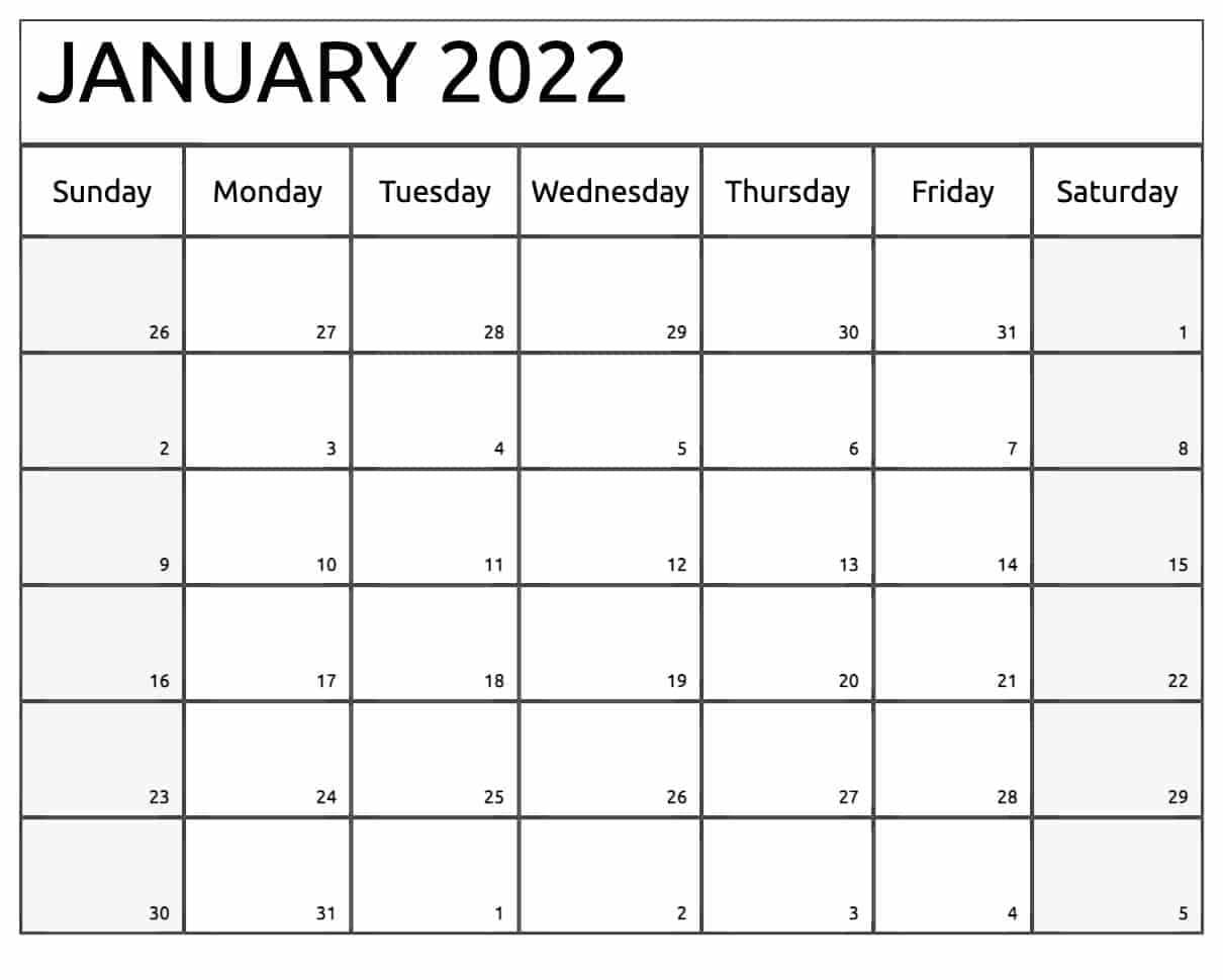 2022 January Calendar Panchang