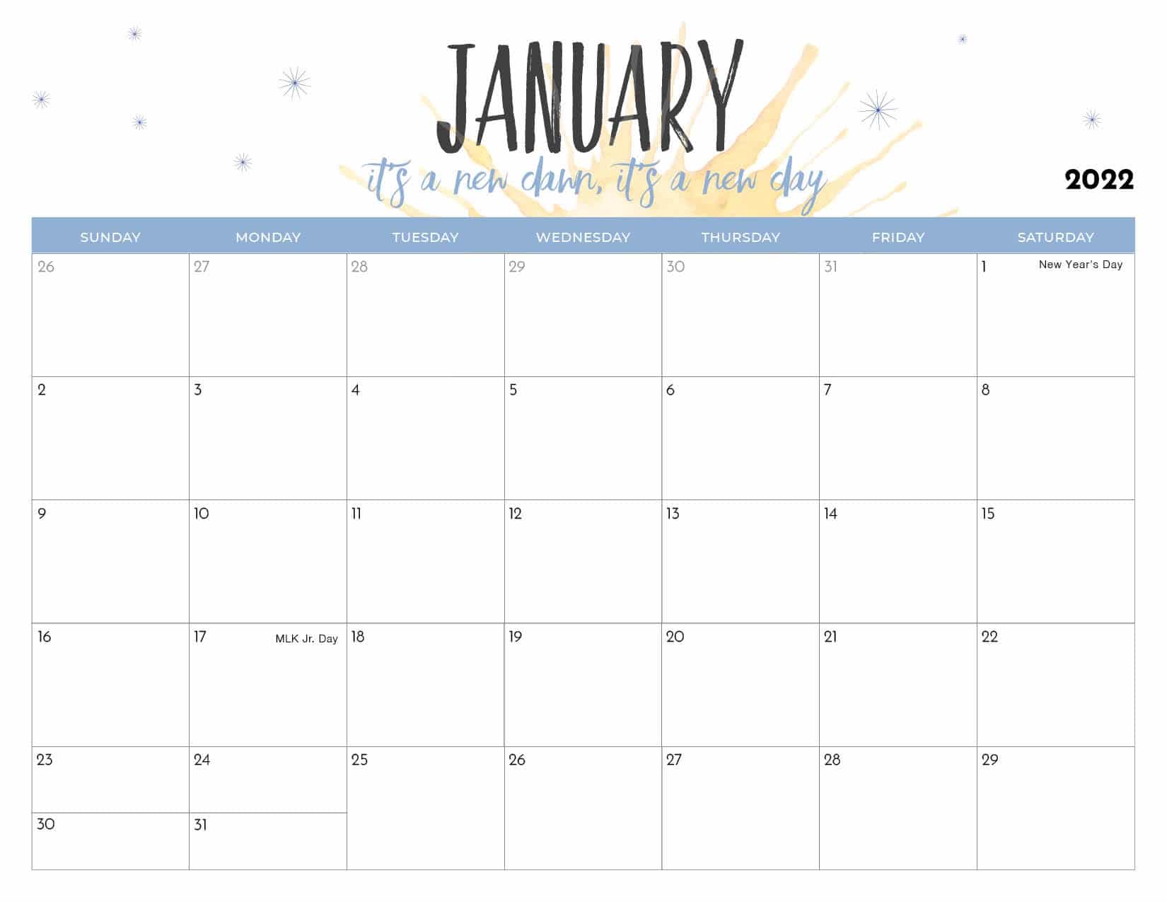 2022 January Calendar USA