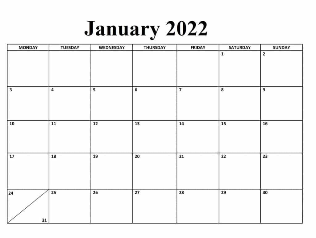 2022 January Calendar