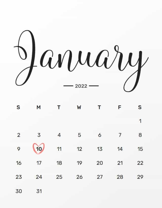 Calendar 2022 January Month